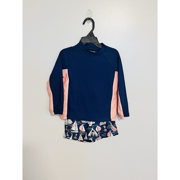 Janie And Jack Boys Swim Trunks Rash Guard Sail Pink Blue Sz 2T - Picture 1 of 9